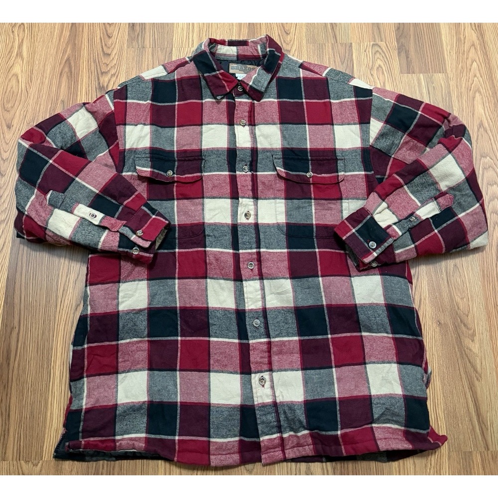 Quilt Lined Flannel Shirt Jacket Mens Extra Large Red Plaid Workwear Brazos